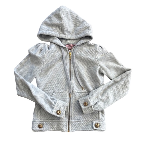 Juicy Couture Tops - Vintage Juicy Couture‎ Gray Quilted Puff Shoulder Zip Up Hoodie Y2K Size Small
